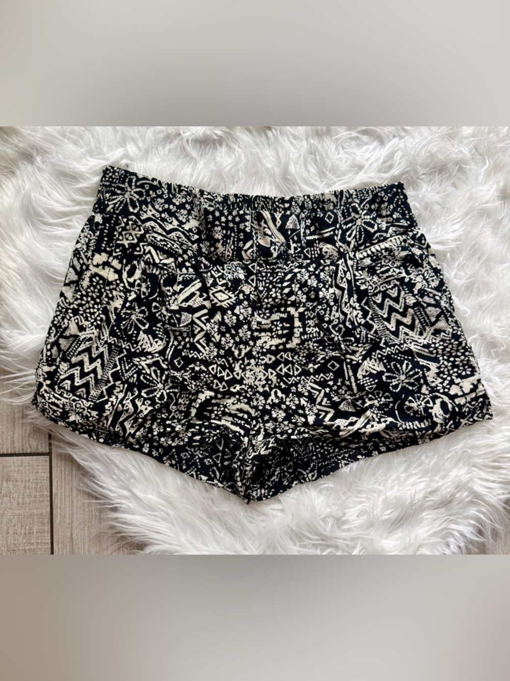 High-Waist Black & Cream Printed Women's Shorts